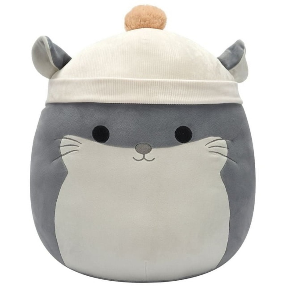 Plush Grey & Cream Cat Plush with Pom Hat - Soft Pet Toy 8”